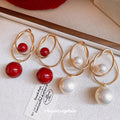 Light Luxury Copper Teardrop Cross Pearl Drop Earrings With Silver Pins view 2