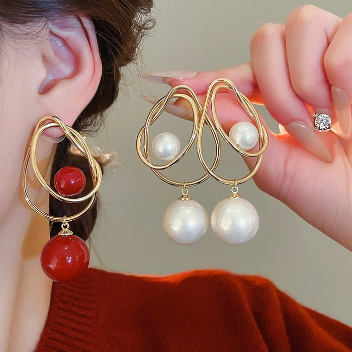 Light Luxury Copper Teardrop Cross Pearl Drop Earrings With Silver Pins