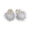 Alloy Flower Pom Pom Stud Earrings For Women Light Luxury Sweet Winter Fashion Jewelry view 5