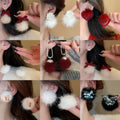 Alloy Flower Pom Pom Stud Earrings For Women Light Luxury Sweet Winter Fashion Jewelry view 1