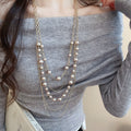 French Light Luxury Multi Layer Faux Pearl Sweater Necklace Alloy Round Geometric Fashion Jewelry view 1