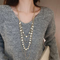 French Light Luxury Multi Layer Faux Pearl Sweater Necklace Alloy Round Geometric Fashion Jewelry view 3