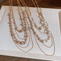 French Light Luxury Multi Layer Faux Pearl Sweater Necklace Alloy Round Geometric Fashion Jewelry view 2