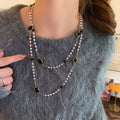 Elegant Multi Layer Faux Pearl Rhinestone Rectangle Sweater Necklace For Autumn Winter view 1