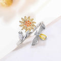 Adjustable Open Ring With Bee Honey Flower Design, European American Fashion Jewelry view 3
