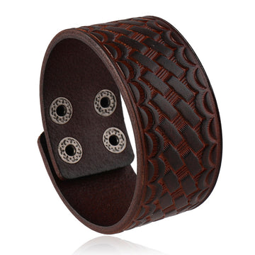 Fashion Vintage Genuine Leather Bracelet Adjustable Wide Leather Bangle For Men Accessories