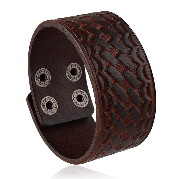 Fashion Vintage Genuine Leather Bracelet Adjustable Wide Leather Bangle For Men Accessories