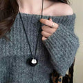 Alloy Heart Pendant Leather Braided Cord Sweater Necklace For Women Chic Autumn Winter Fashion view 4