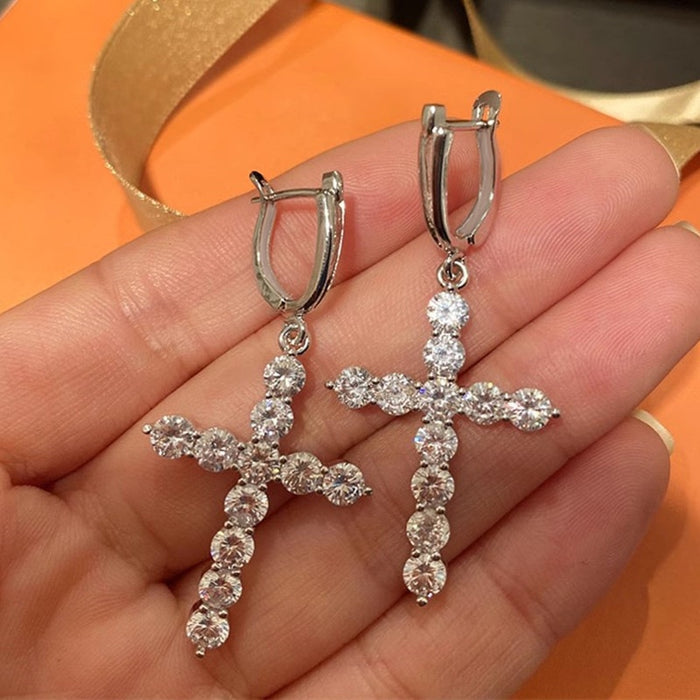 Luxury Korean Style Round Zircon Drop Earrings For Women, Fashion Daily Design Jewelry