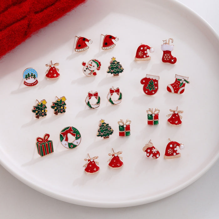 Christmas Tree Bell Wreath Asymmetric Stud Earrings Light Luxury Style Fashion Earrings For Women