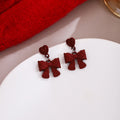 Light Luxury Red Enamel Bow Pendant Heart Stud Drop Earrings For Women New Year Elegant Earrings view 3