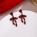 Light Luxury Red Enamel Bow Pendant Heart Stud Drop Earrings For Women New Year Elegant Earrings view 4