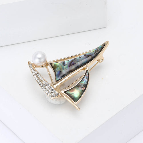 Alloy Pearl Shell Sailboat Brooch For Suit And Sweater Decoration