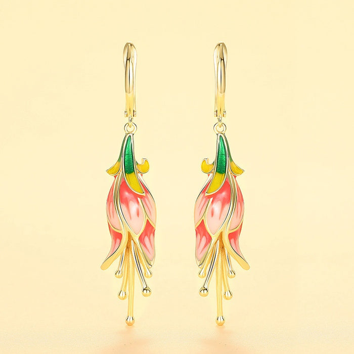 Vacation Style Morning Glory Flower Drop Earrings For Women, Metal Enamel Pastoral Jewelry