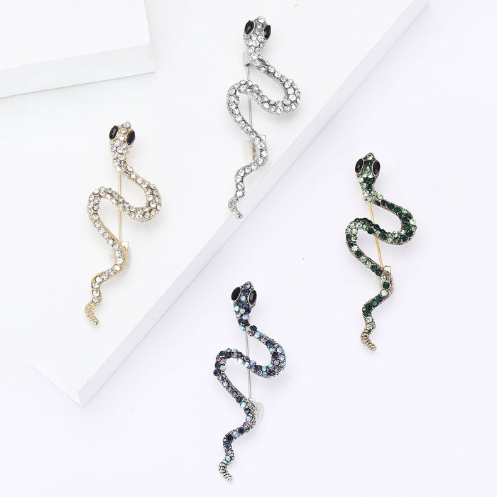 Luxury Alloy Rhinestone Snake Brooch Pin For Suits And Coats