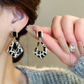 Chic Leopard Print Acetate Resin Diamond Shape Rhinestone Stud Earrings For Women view 1