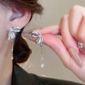 Copper Bowknot Tassel Drop Earrings With Sparkling Zircon, Light Luxury Fashion Ear Jewelry view 3