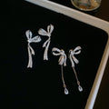 Copper Bowknot Tassel Drop Earrings With Sparkling Zircon, Light Luxury Fashion Ear Jewelry view 2