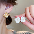 Light Luxury Copper Zircon Flower Stud Earrings For Women Minimalist Fashion Jewelry view 2