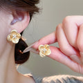 Light Luxury Copper Zircon Flower Stud Earrings For Women Minimalist Fashion Jewelry view 4