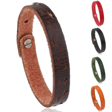 Vintage First Layer Cowhide Bracelet, European American Adjustable Multicolor Leather Bangle