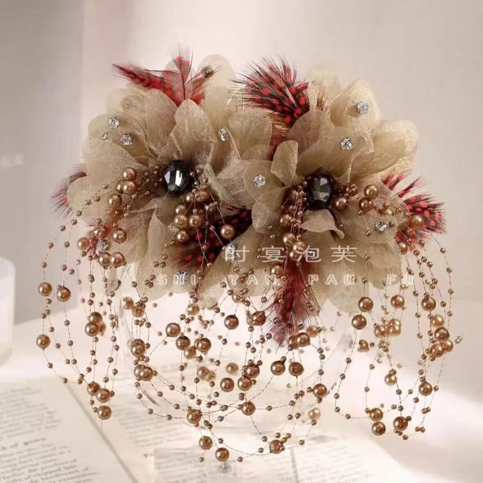 Pearl Feather Polka Dot Claw Clip For Winter Hair Styling