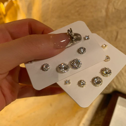 Gold Plated Copper Round Zircon Stud Earrings With Silver Posts For Women Light Luxury Jewelry