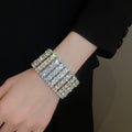 Alloy Rhinestone Geometric Stretch Bangle, Circular Minimalist Light Luxury Statement Bracelet view 3