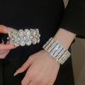 Alloy Rhinestone Geometric Stretch Bangle, Circular Minimalist Light Luxury Statement Bracelet view 1
