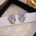 Vintage French Luxury Monet Garden Irregular Purple Flower Enamel Rhinestone Pearl Bead Alloy Stud Earrings view 3