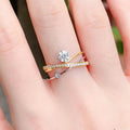 French Commuter Style Multi Layer Geometric Line Ring For Women With Four Prong Zircon Setting view 3