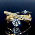 French Commuter Style Multi Layer Geometric Line Ring For Women With Four Prong Zircon Setting view 2
