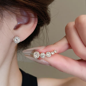 Gold Plated Copper Round Zircon Stud Earrings With Silver Posts, Light Luxury Geometric Jewelry