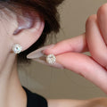 Gold Plated Copper Round Zircon Stud Earrings With Silver Posts, Light Luxury Geometric Jewelry view 3