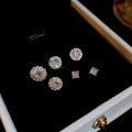 Gold Plated Copper Round Zircon Stud Earrings With Silver Posts, Light Luxury Geometric Jewelry view 4