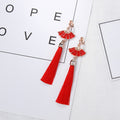 Eighteen Red Chinese Knot and Tassel Festive Earrings view 6