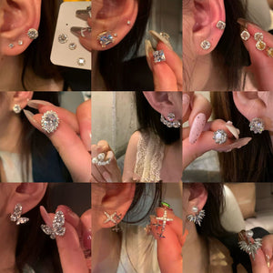 Light Luxury Asymmetric Horn Stud Earrings With Faux Pearl And Sparkling Rhinestone Accents