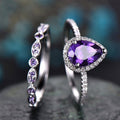 Two Piece Water Drop Ring Set With Purple Micro Pave Zircon Elegant Women's Jewelry view 1