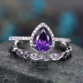 Two Piece Water Drop Ring Set With Purple Micro Pave Zircon Elegant Women's Jewelry view 3