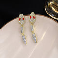 Luxury Alloy Snake Shape Full Rhinestone Red Zircon Dangle Drop Earrings For Women Elegant Earrings view 2