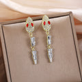 Luxury Alloy Snake Shape Full Rhinestone Red Zircon Dangle Drop Earrings For Women Elegant Earrings view 4