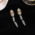 Luxury Alloy Snake Shape Full Rhinestone Red Zircon Dangle Drop Earrings For Women Elegant Earrings view 3