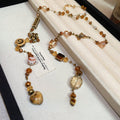 Vintage Butterfly Flower Ceramic Heart Glass Crystal Sweater Necklace For Women view 4