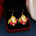 Luxury Cute Snake Zodiac New Year Blessing Alloy Enamel Red Gold Lucky Charm Drop Dangle Earrings view 4