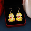 Luxury Cute Snake Zodiac New Year Blessing Alloy Enamel Red Gold Lucky Charm Drop Dangle Earrings view 2