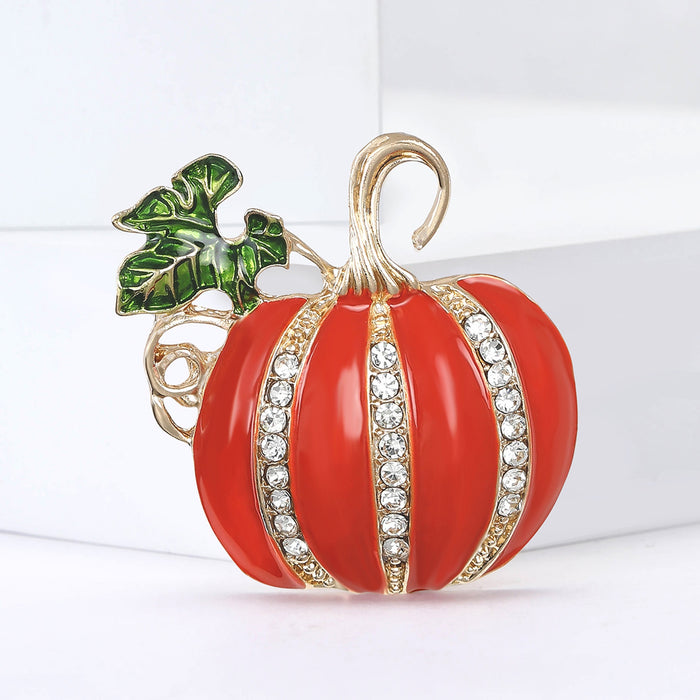 Halloween Alloy Enamel Pumpkin Brooch Pin For Suits And Cardigans