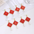 Vintage Ethnic Red Enamel Square Alloy Clip On Studs With Faux Pearl Drop Luxury Fashion Earrings view 2