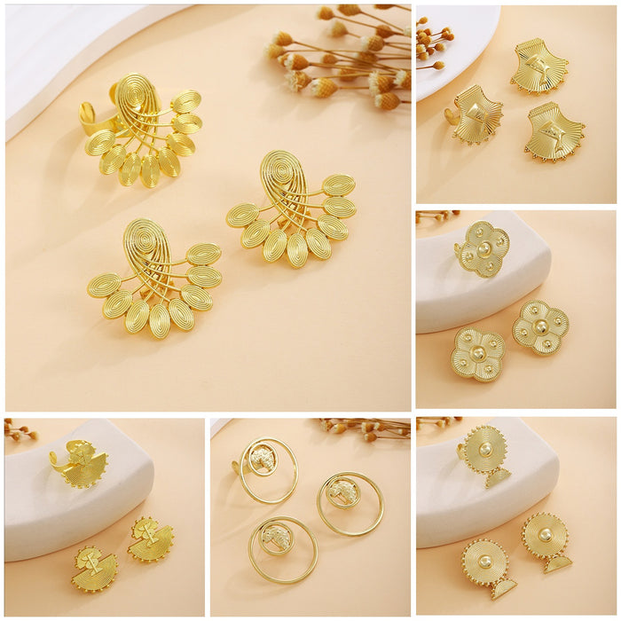 European American Flower Ring Shaped Earrings Light Luxury Metal Minimalist Fashion Ear Jewelry