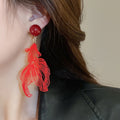 Vintage Metal Hollow Goldfish Clip-on Earrings, Light Luxury No-Piercing Animal Dangle Jewelry view 3