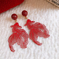 Vintage Metal Hollow Goldfish Clip-on Earrings, Light Luxury No-Piercing Animal Dangle Jewelry view 4